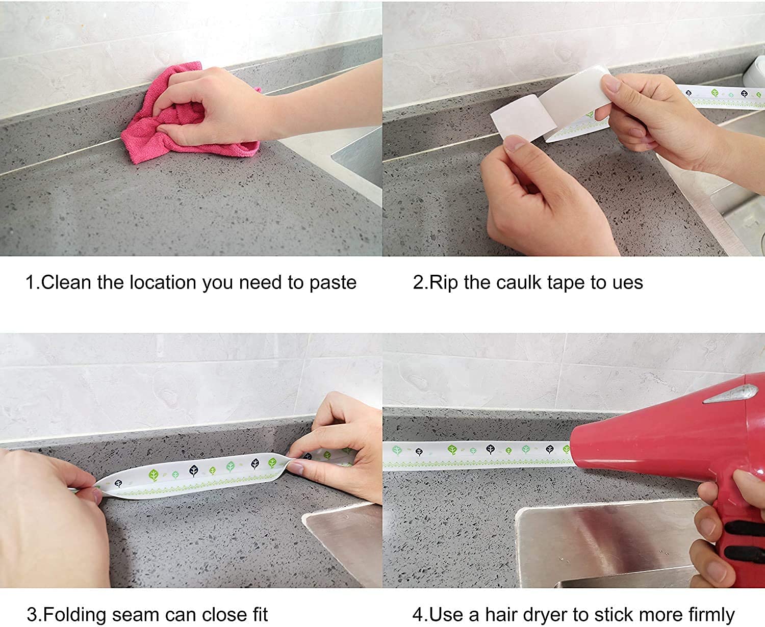 Juzr Silicone Waterproof Tape Caulk Strip,Tree Self Adhesive Sealing PVC Caulk Strip Tape for Kitchen Toilet Bathroom Bathtub Sink Basin Edge Floor, Wall Sealing Wall Edge Protect,3.2m x 3.8cm -1Pic 4
