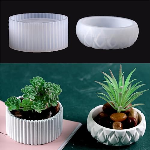 Miniatura 5 de Maceta redonda de yeso molde de silicona para suculentas, jarrón de cactus para hormigón, molde de resina epoxi para velas, caja de almacenamiento,
