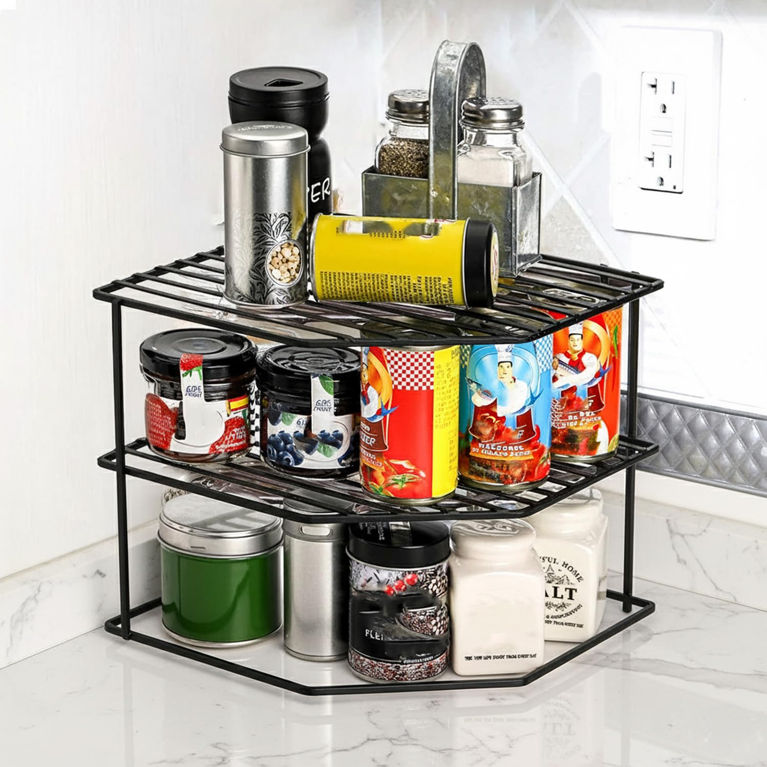 WonderStand KONA - Scaffale angolare in acciaio GI a 3 livelli: una soluzione versatile per organizzare piatti e piatti da cucina (nero)