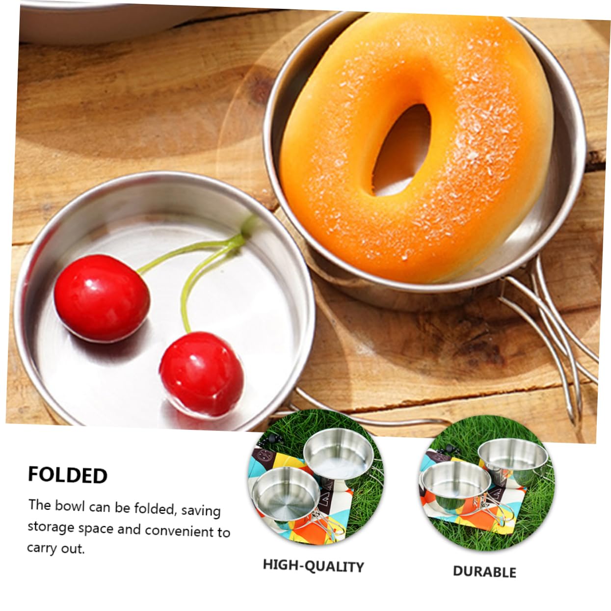 YARNOW 2ensembles Set De Bols Acier Inoxydable Pliables Pour Camping Ustensiles De Table Portables Pour Activités Plein Air Faciles à Nettoyer Transporter