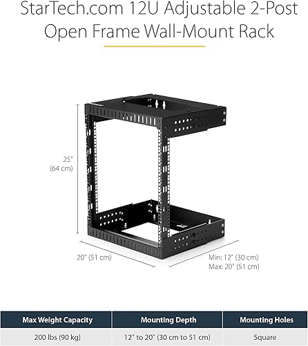 Miniatura 10 de StarTech.com Rack de red de montaje en pared resistente de 2 postes 24U, rack de servidores de marco abierto de 19 pulgadas con profundidad