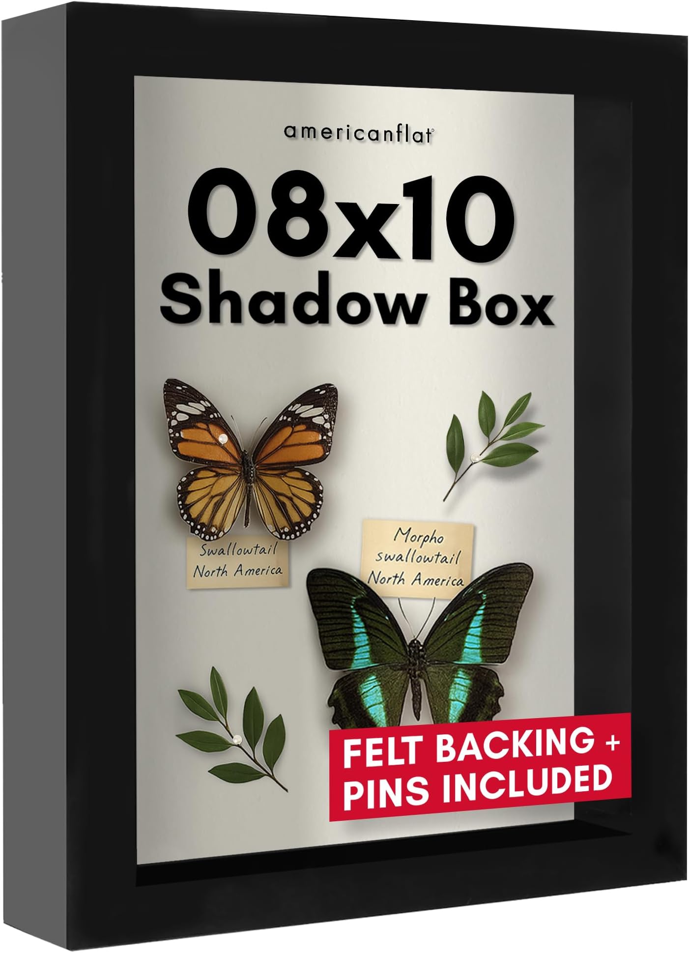 Americanflat 8x10 Shadow Box Frame with Shatter-Resistant Glass - Silhouette Collection - Large Shadow Box Display Case for Tabletop and Wall Display - Black with Soft Felt Back