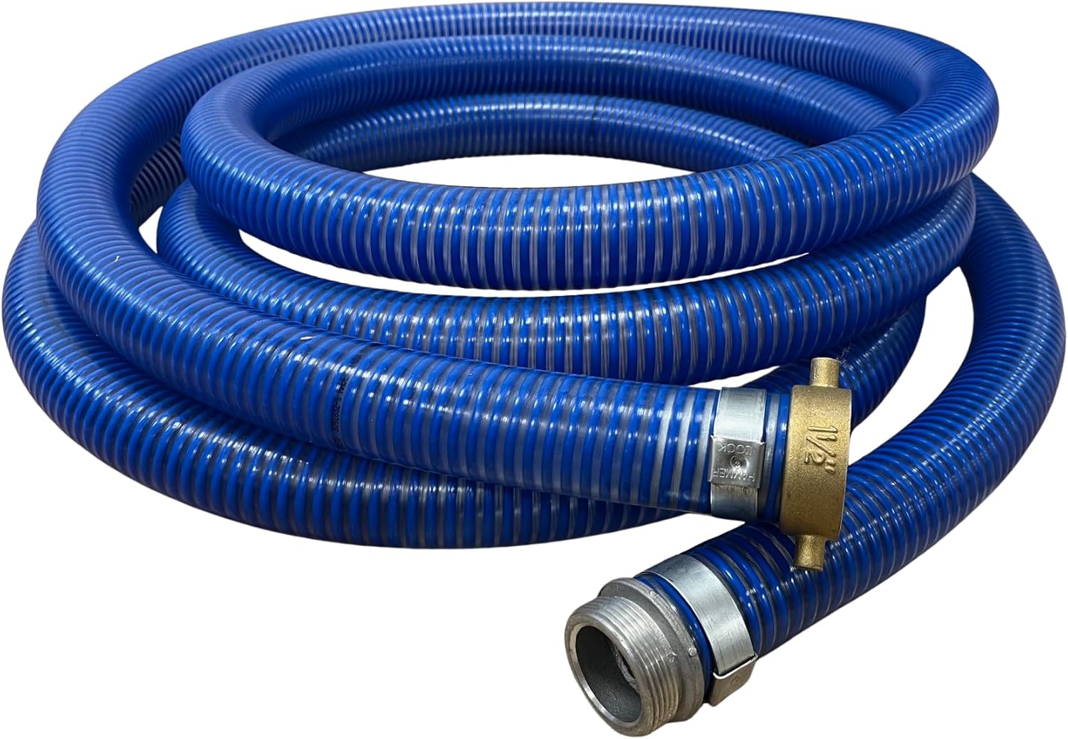 1-1/2" x 20' Cold-Flex Blue PVC Suction Hose Assembly – Low Temp Rated, Water Shank Male x Female Pin Lug Fittings