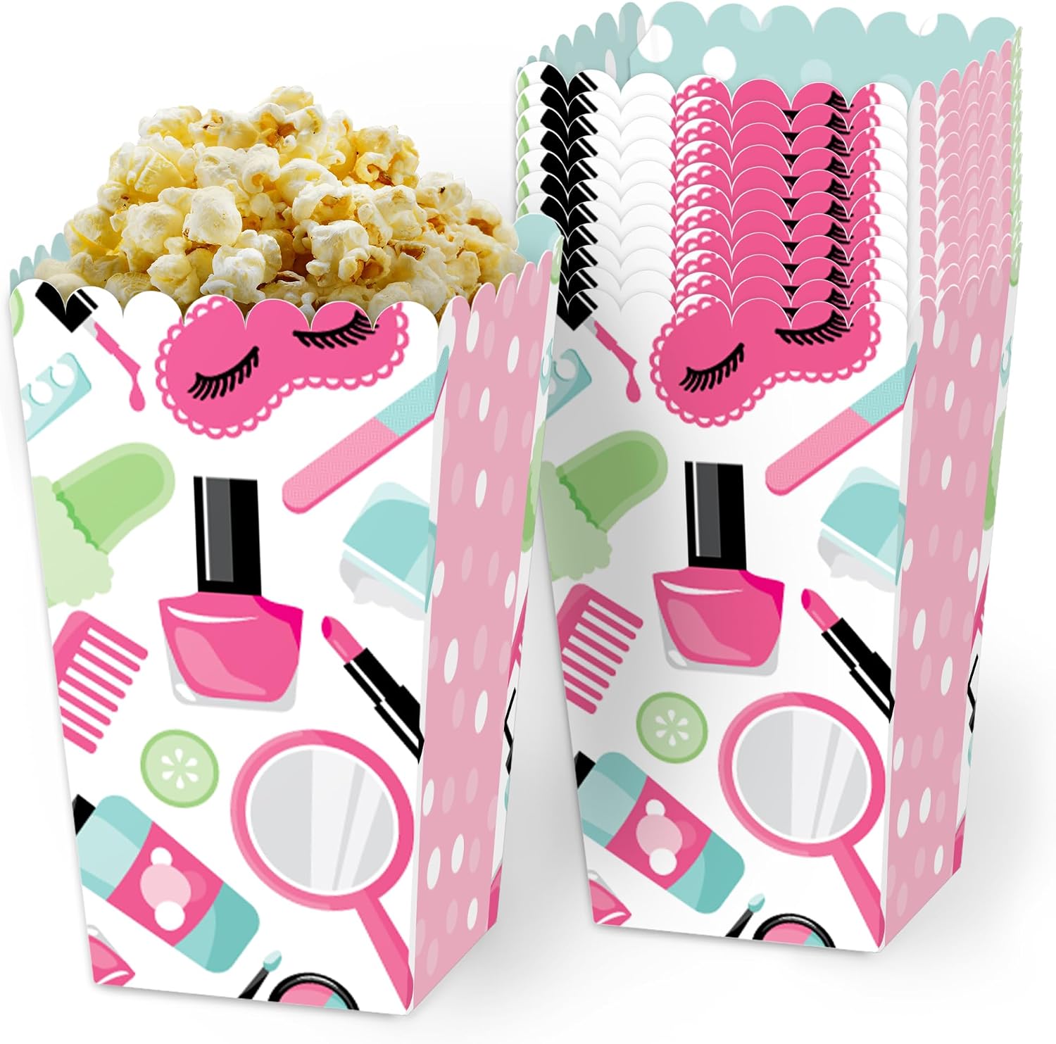 Spa Day Popcorn Boxes - Girls Makeup Party Treat Boxes - 12 Ct | Treat Box for Snacks, Candy, Small Party Favors, Birthday Party Supplies, Heavy-duty Cardstock, USA-made
