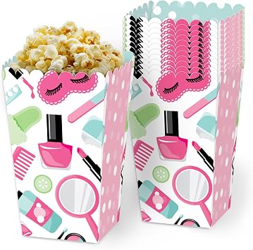 Big Dot of Happiness Spa Day Popcorn Treat Boxes - Girls Makeup Party Storage Containers, Premium Gift Packaging, 12 Pack