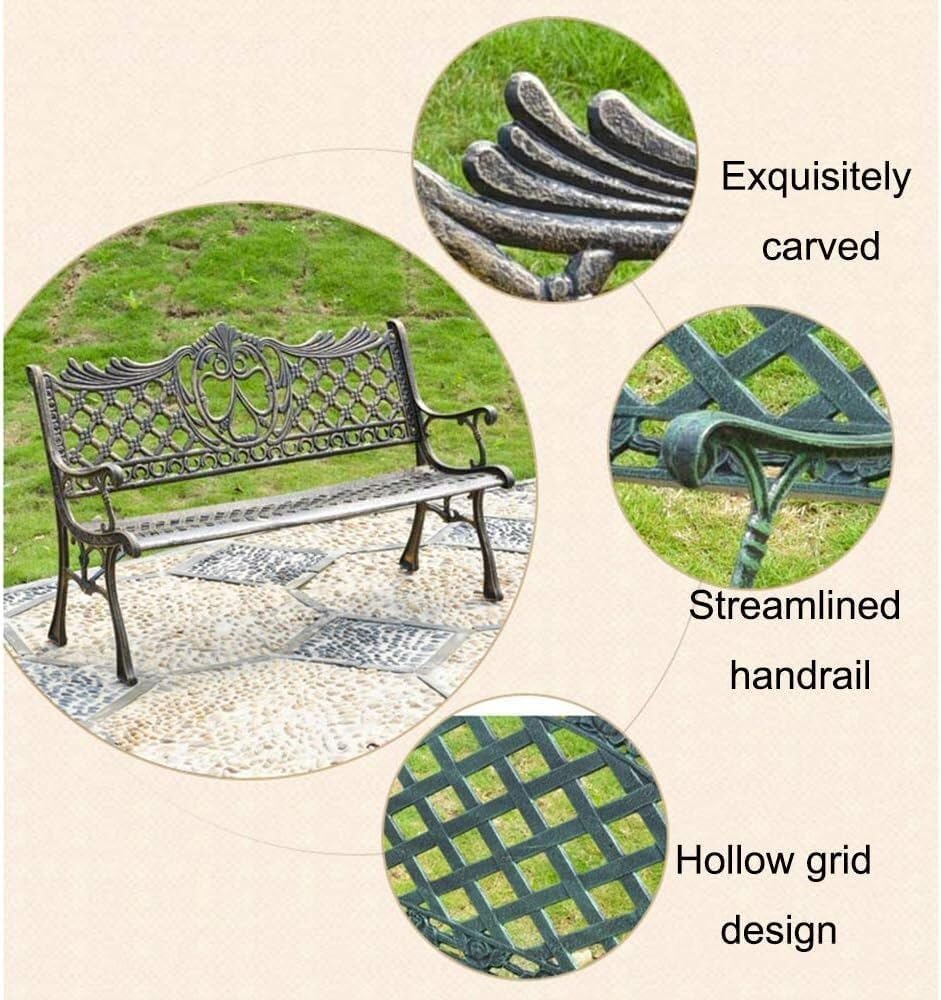 Garden Bench Outdoor Furniture Cast Iron Porch Bench Leisure Terrace Bench Suitable for Deck/Lawn/Street(Carved Bronze)
