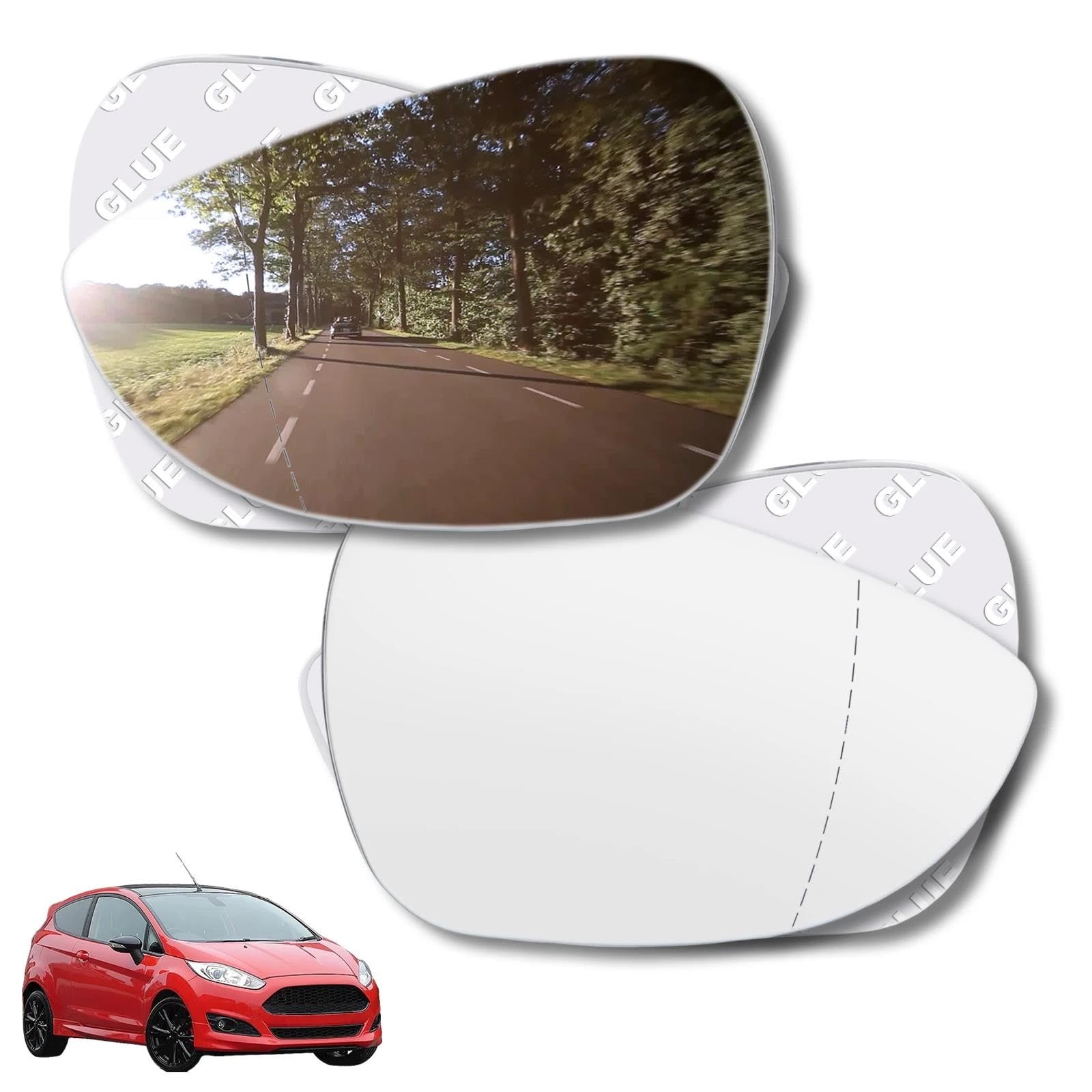 Vetro Specchio Retrovisore Esterno Adesivo – Lato Destro, Per Ford Fiesta MK7 (2008-2017) E B-Max (2012+)