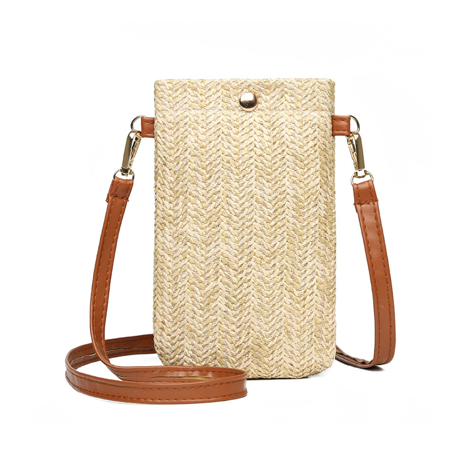 TIANNAIT bandolera de paja, de 1 pieza, bolso de playa de verano, de hombro tejido a juego para mujer, vertical simple para teléfono móvil, beige