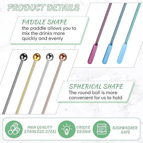 Miniatura 4 de Roshtia 15 palitos de metal de 7.6 pulgadas, agitadores de café, reutilizables, de acero inoxidable, agitadores de bebidas para cócteles, bebidas,