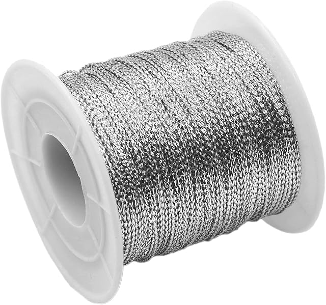 Metallic Silver String, Twist Silver Twine Thread Silver Cord for DIY Jewelry Craft Cord Thin Crafts Packing String, 1MM 100M