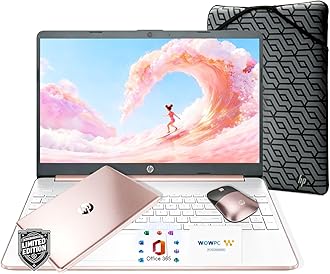 2026 New 15.6" Rose Gold UltraBook Laptop, AMD High Performance CPU, 1.1TB Storage (1TB OneDrive + 128GB SSD), WiFi, Windows 11 Home with Office 365, Thin & Lightweight, Mouse & Sleeve Included