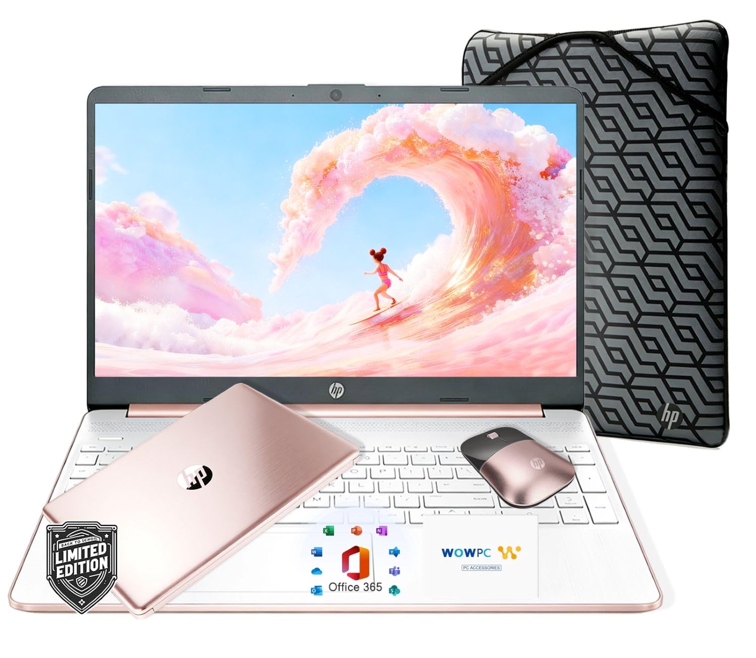 2026 New 15.6" Rose Gold UltraBook Laptop, AMD High Performance CPU, 1.1TB Storage (1TB OneDrive + 128GB SSD), WiFi, Windows 11 Home with Office 365, Thin & Lightweight, Mouse & Sleeve Included