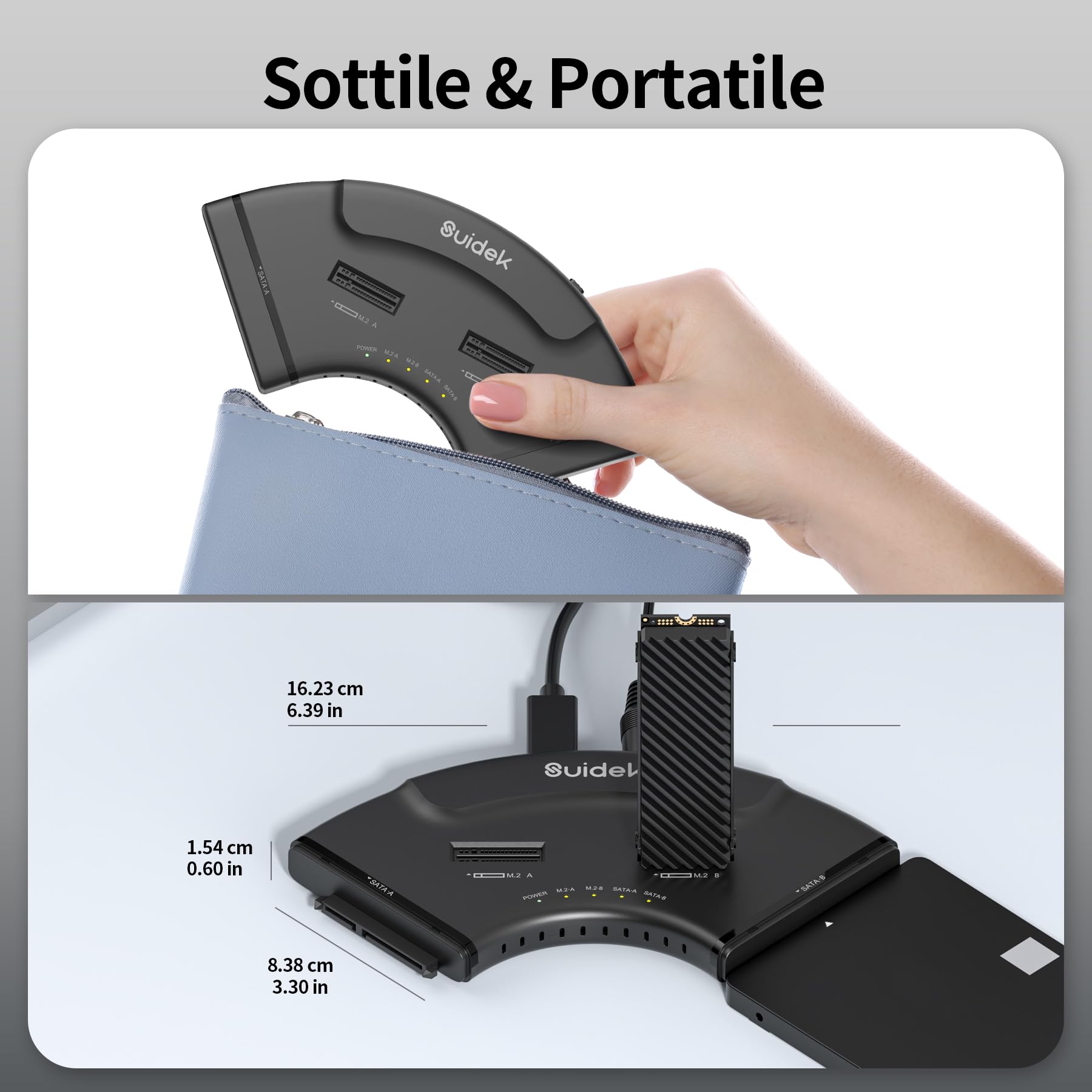 Adattatore 2*M.2 PCIe + 2*SATA, Lettore USB C da per unità M2 10Gbps, Custodia esterna SSD NVMe USB Plug and Play, Compatibile con M.2 (chiavi M e M+B) di qualsiasi dimensione e SATA 2,5"/3,5"