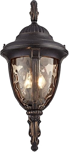 Miniatura 7 de John Timberland Bellagio - Lámpara de pared para exteriores, color bronce, aluminio, doble brazo de 27 1/2 pulgadas, vidrio martillado champán para