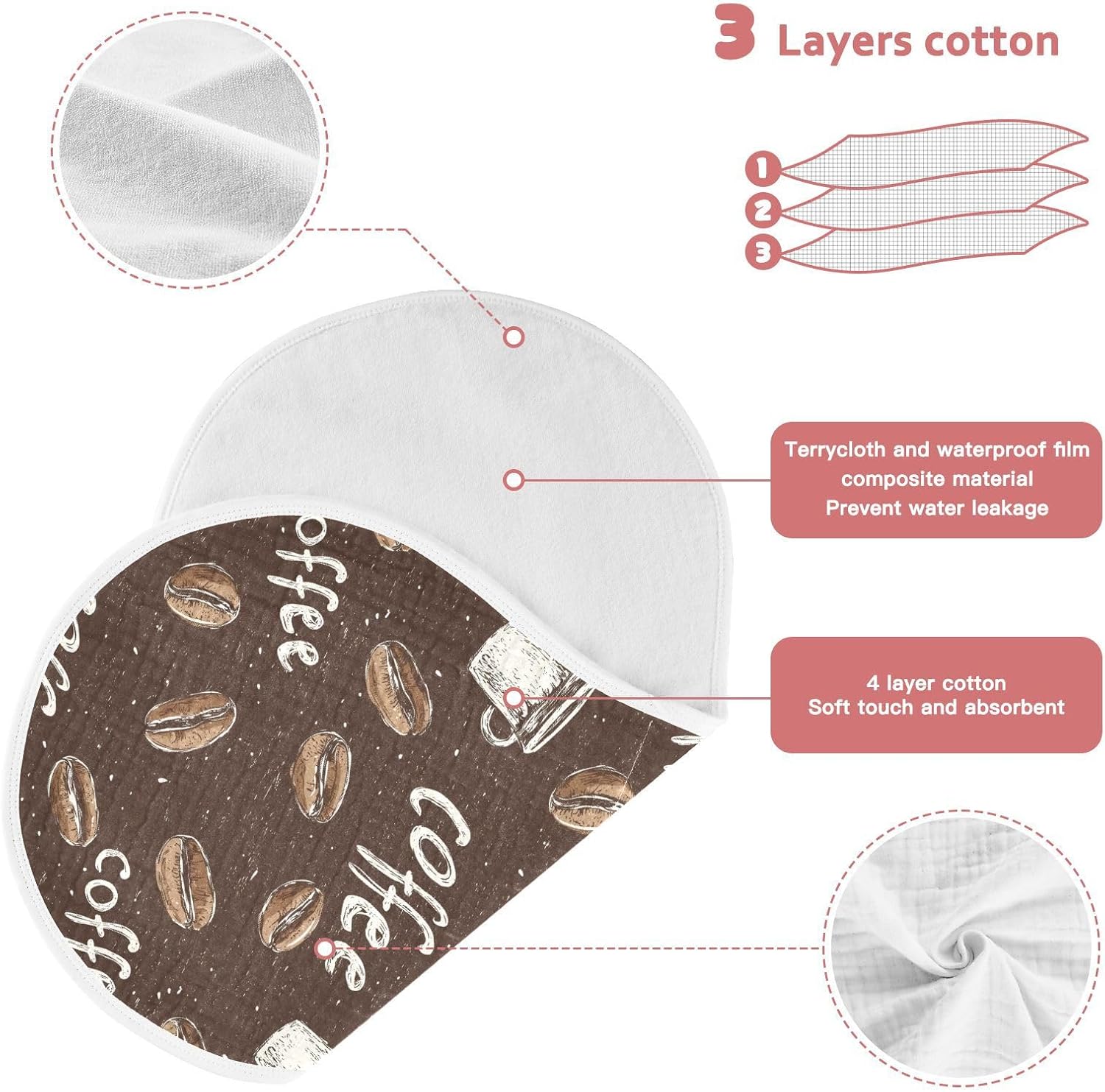vvfelixl Brown Coffee Bean Burp Cloths for Baby Boy Girls Baby Washcloths Burp Rags 1 Pack
