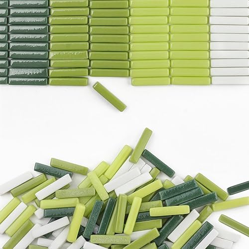 Youway Style Mosaic Tiles for Crafts Bulk,200g Green Colors Mosaic Glass Pieces,Strips Shapes Glass Tiles for DIY Crafts Art,Mosaic Supplies and Mosaic Projects (Multi-Green)