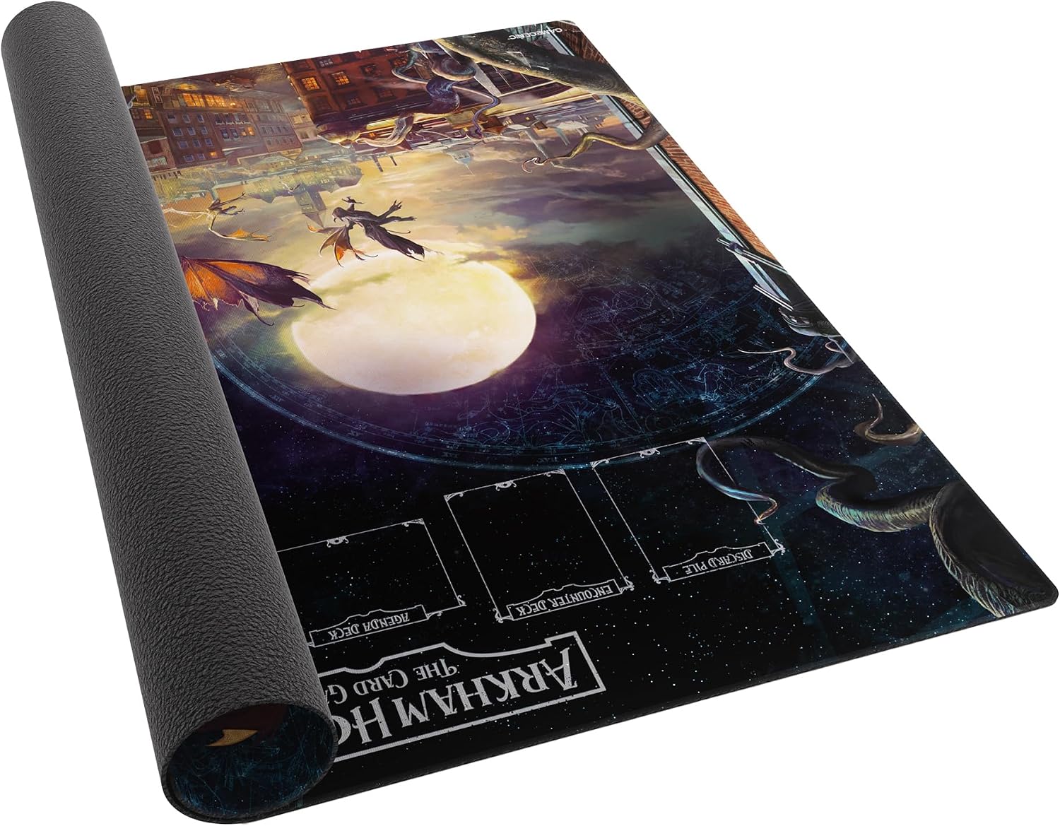 Gamegenic Arkham Horror: The Card Game Center Game Mat (70x70 cm) - Extra-Large Premium Playmat with Card Zones, Flat Stitching & Non-Slip Back, Official LCG Accessory for Up to 4 Players