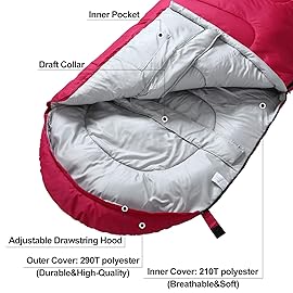 3-4 Season Sleeping Bag for Adults & Kids, Lightweight Warm Cold Weather Camping Bag with Waterproof Compression Sack - Portable for Hiking, Backpacking, Traveling & Outdoor Adventures (Pink)