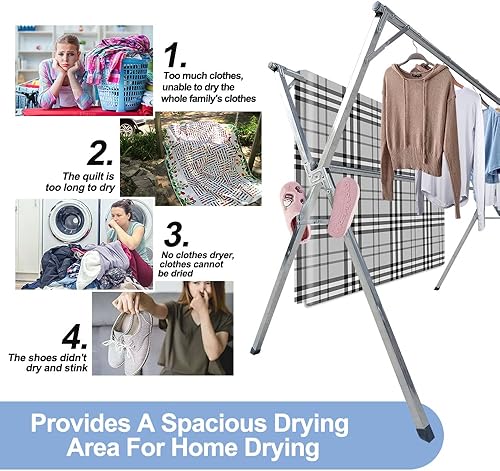 Miniatura 6 de MRCTVG Estante de secado de ropa mejorado de 94.5 pulgadas, estante de secado de ropa ajustable y plegable de acero inoxidable de alta calidad para