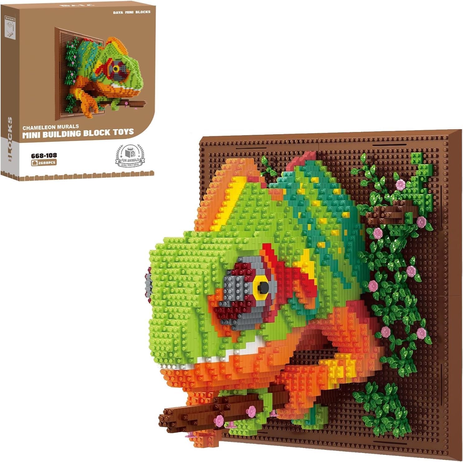 BRICXOR 3D Wall Art Chameleon Building Blocks Set for Adults - Unique Home Wall Decor Set for Adultsor Table Display, Creative Hobbies Toys Gifts for Men and Women (2688 Pieces)