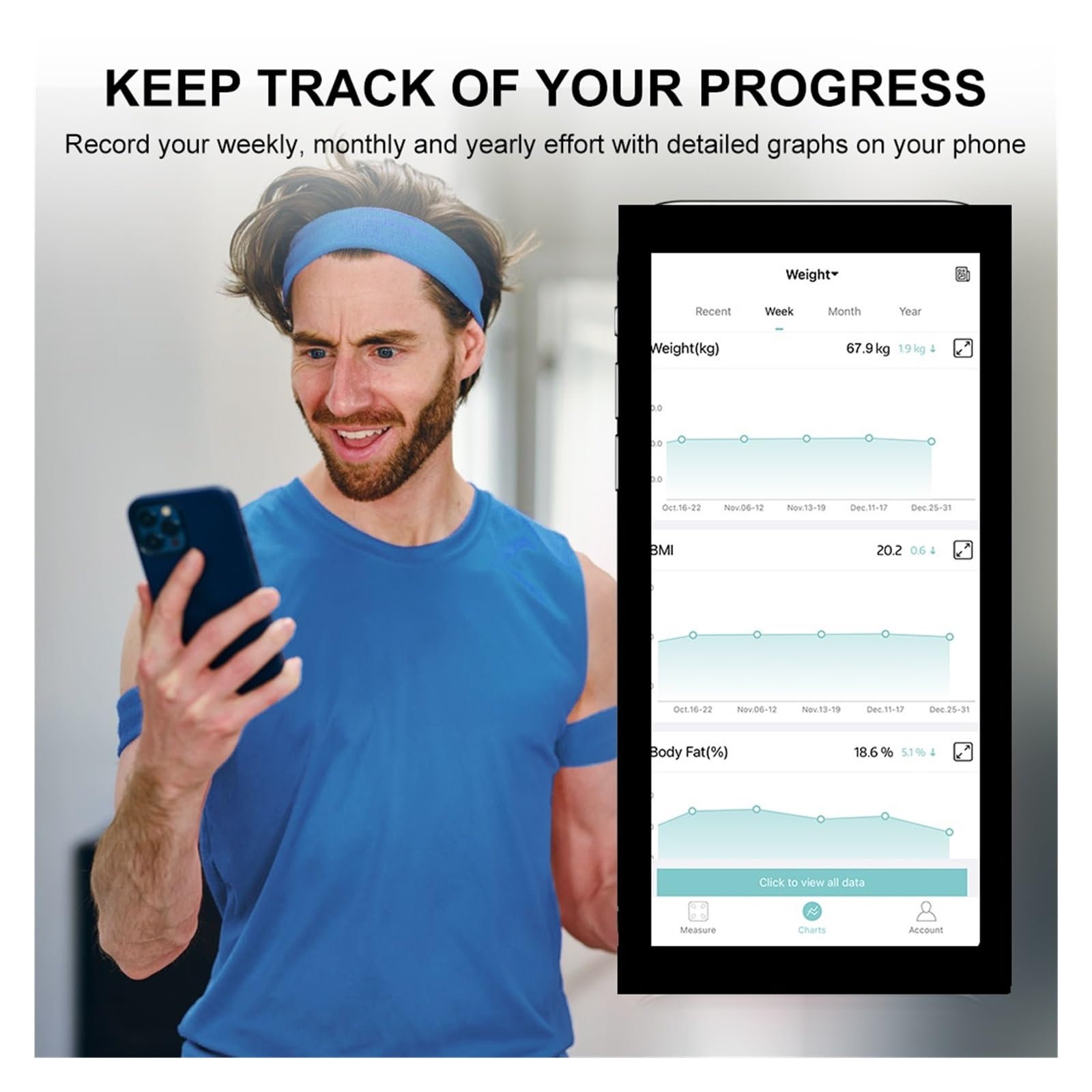 Báscula De Peso Corporal Balanza Digital BMI Grasa Bioimpedancia Bluetooth Baño Inteligente 180 KG Preciso FáCil De Leer