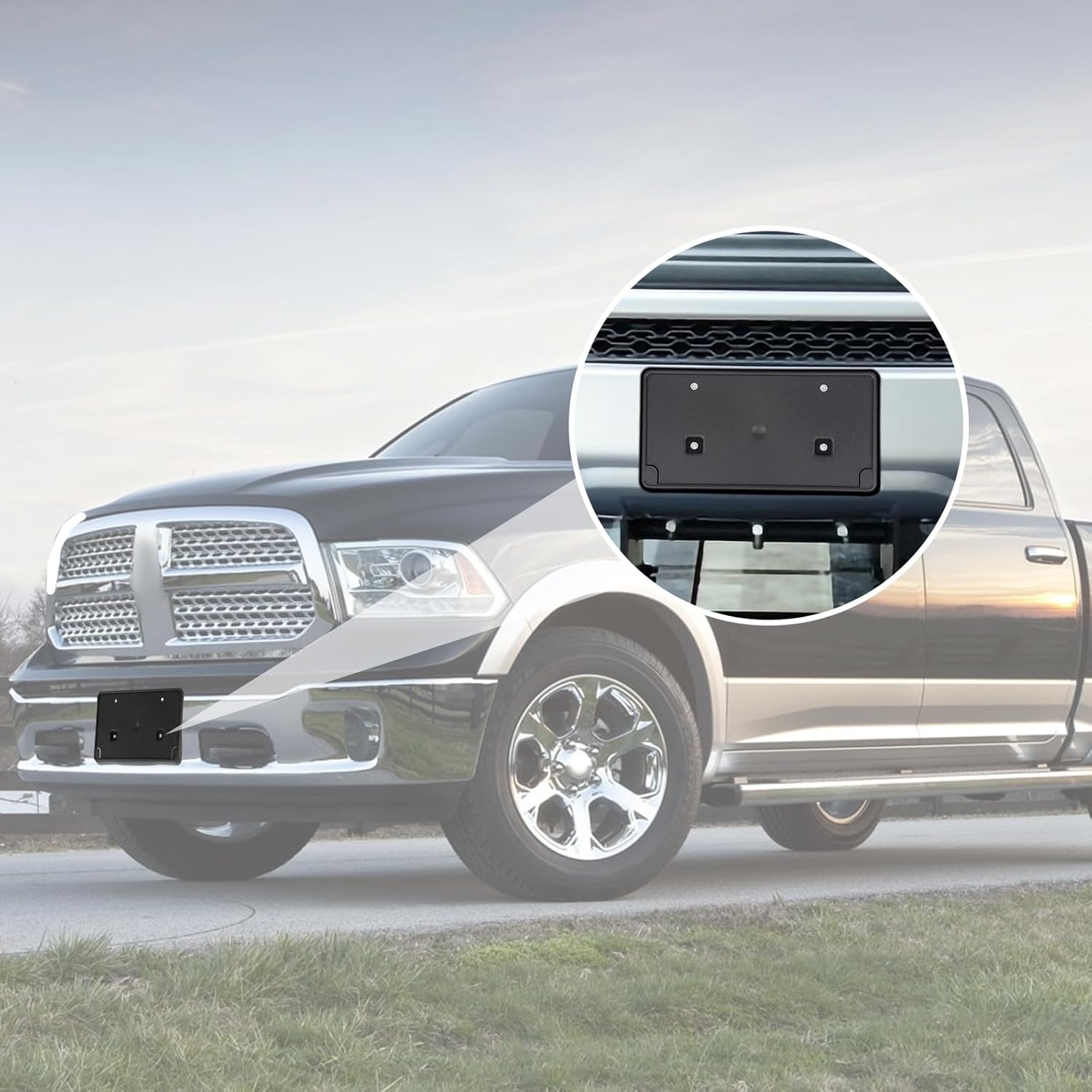 Jimen for Ram Front Plate Bracket, License Plate Frame Holder Mount Fit for Dodge Ram 2013-2018 (Black)