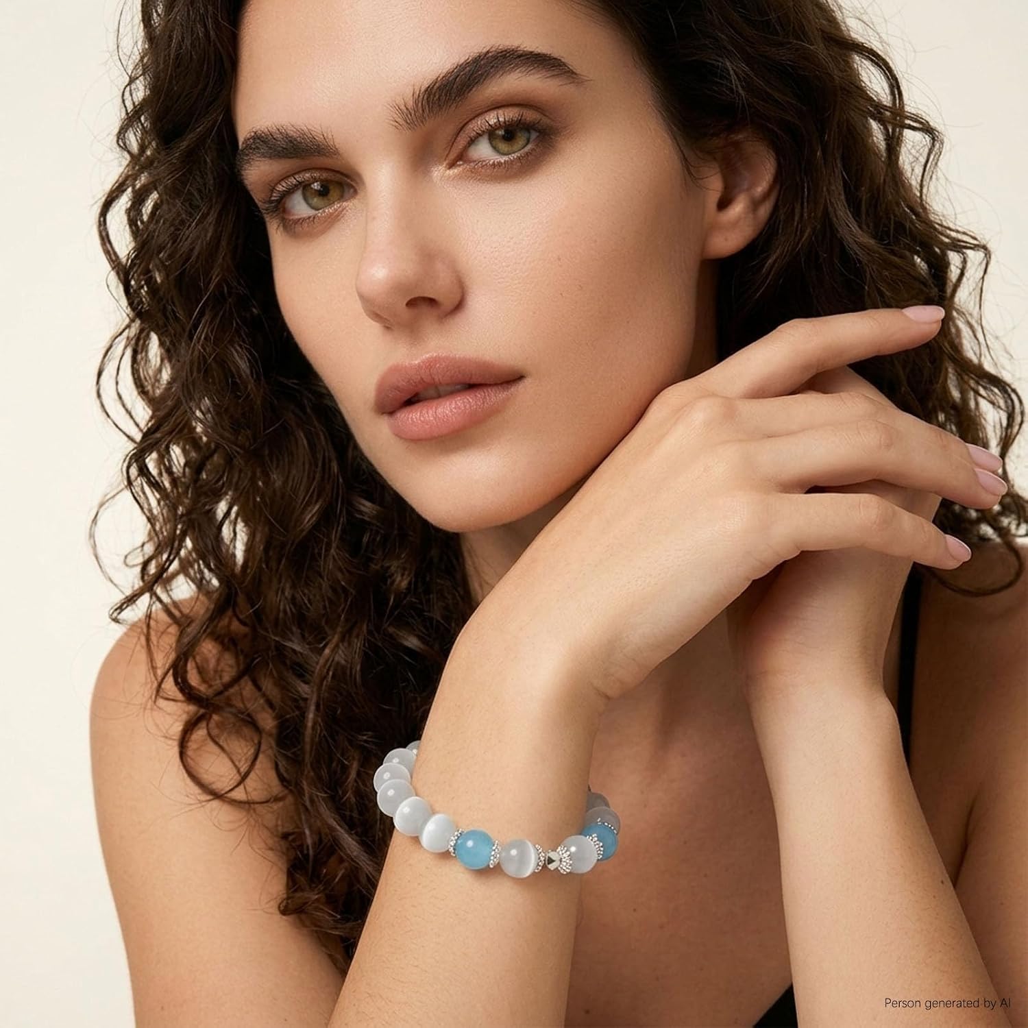 RITIM Healing Opal Bracelet for Women – Natural Opalite & Aquamarine Stretch Bracelet – Handmade Lucky Gemstone Jewelry – Elegant Positive Energy Boho Beaded Bracelet