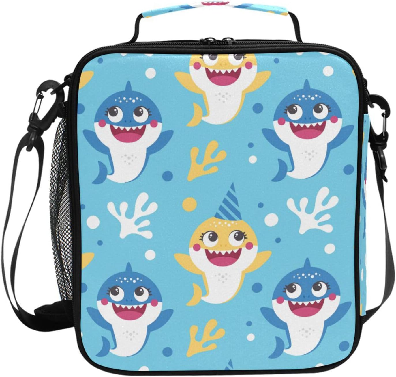 Cute Shark Kids Lunch Box Boys Girls Insulated Lunch Bag Reusable Thermal Cooler Tote Portable Shoulder Strap School Picnic 10.5x3.5x9.5in A001