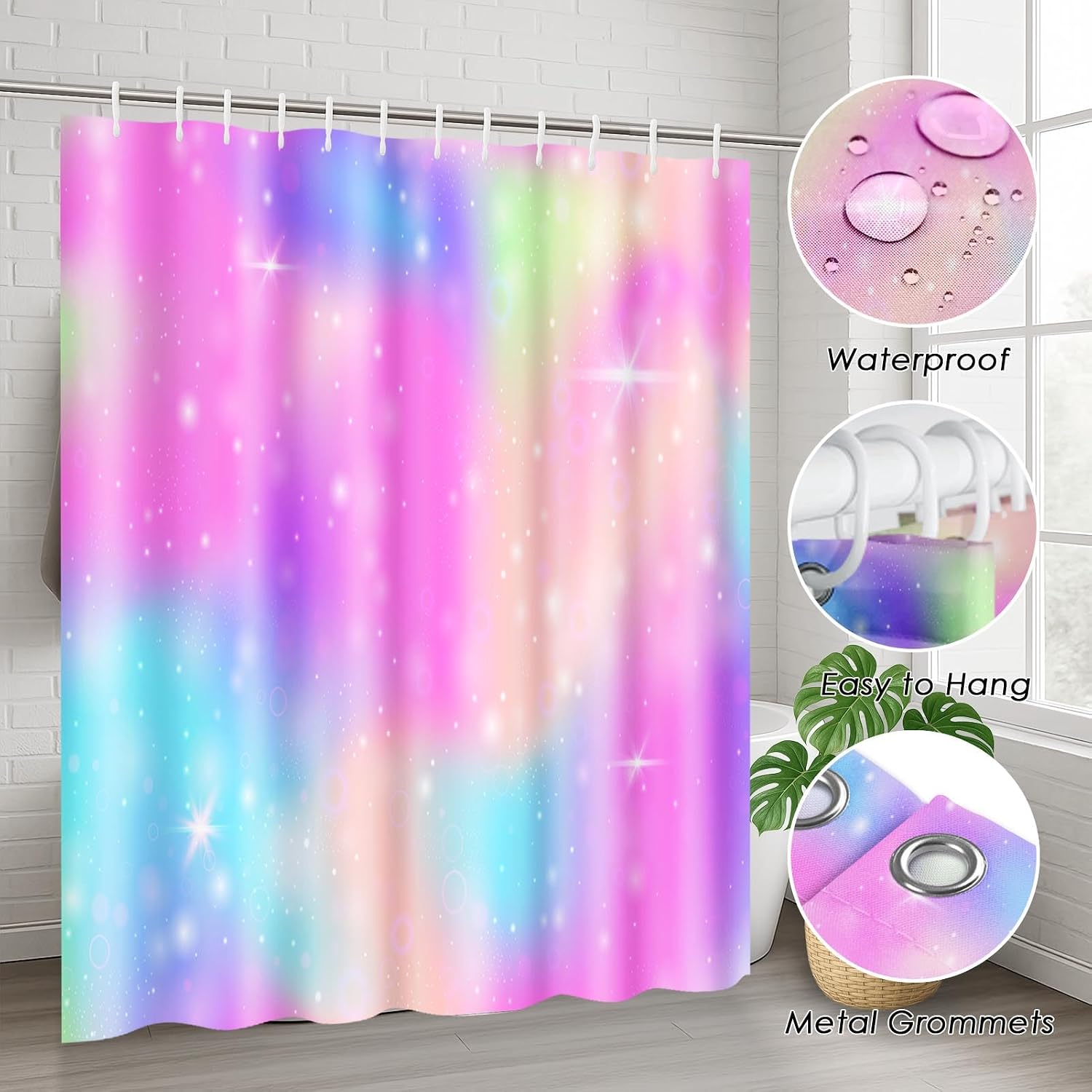 ArtSocket Unicorn Rainbow Bathroom Set with Shower Curtain and Rugs Accessory, Universe Princess Watercolor Fantasy Shower Curtain, Abstract Bathroom Decor 4 Pcs