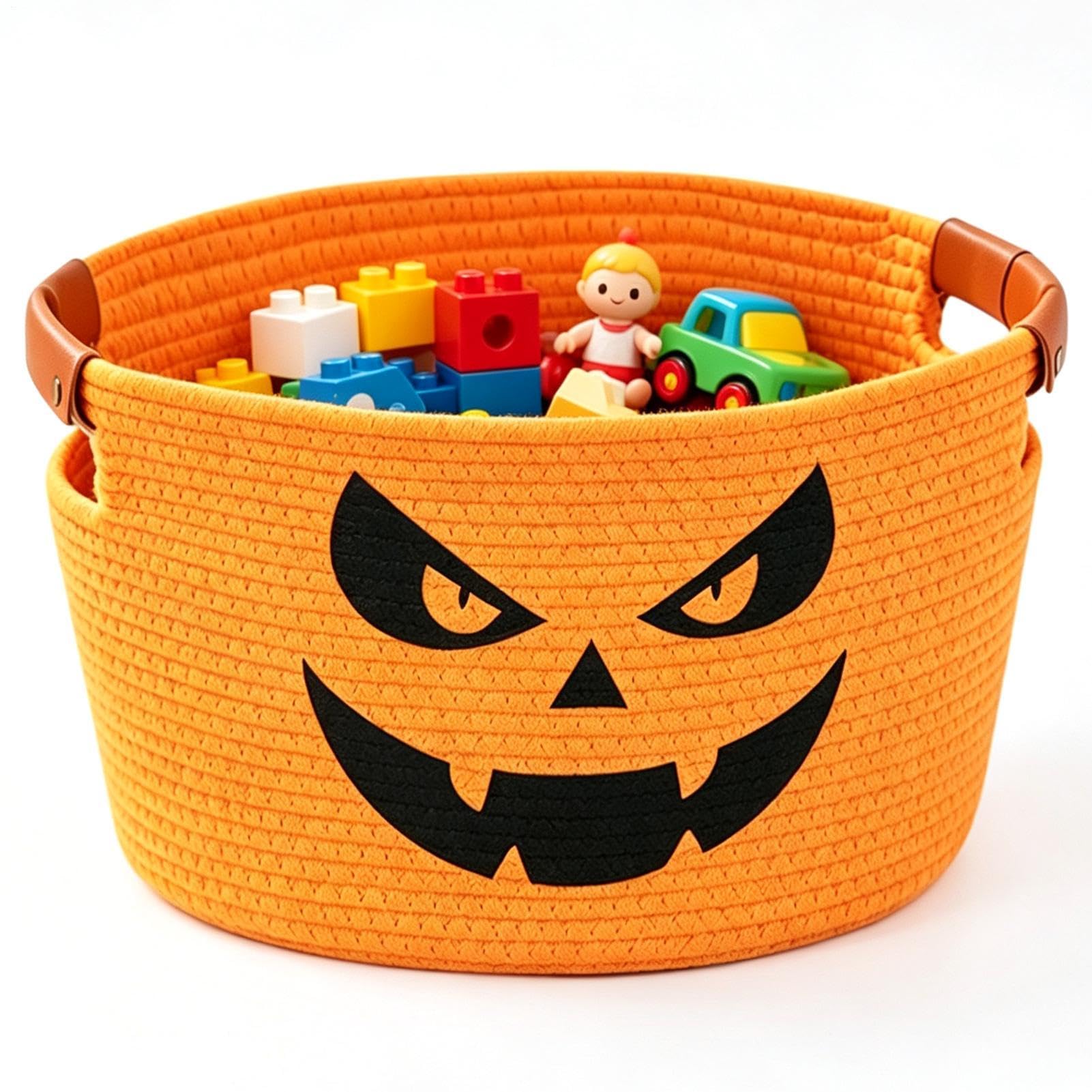 Dekoracyjny kosz na Halloween w kolorze pomarańczowym, pleciony kosz dyni | Uroczy kosz na słodycze lub kwaśne zabawki przekąski pranie salon dom sypialnia biuro