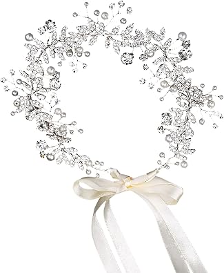 Bridal Belt with Rhinestones Pearls Adjustable Bling Wedding Sash for Bride Bridesmaid Gowns, Silver