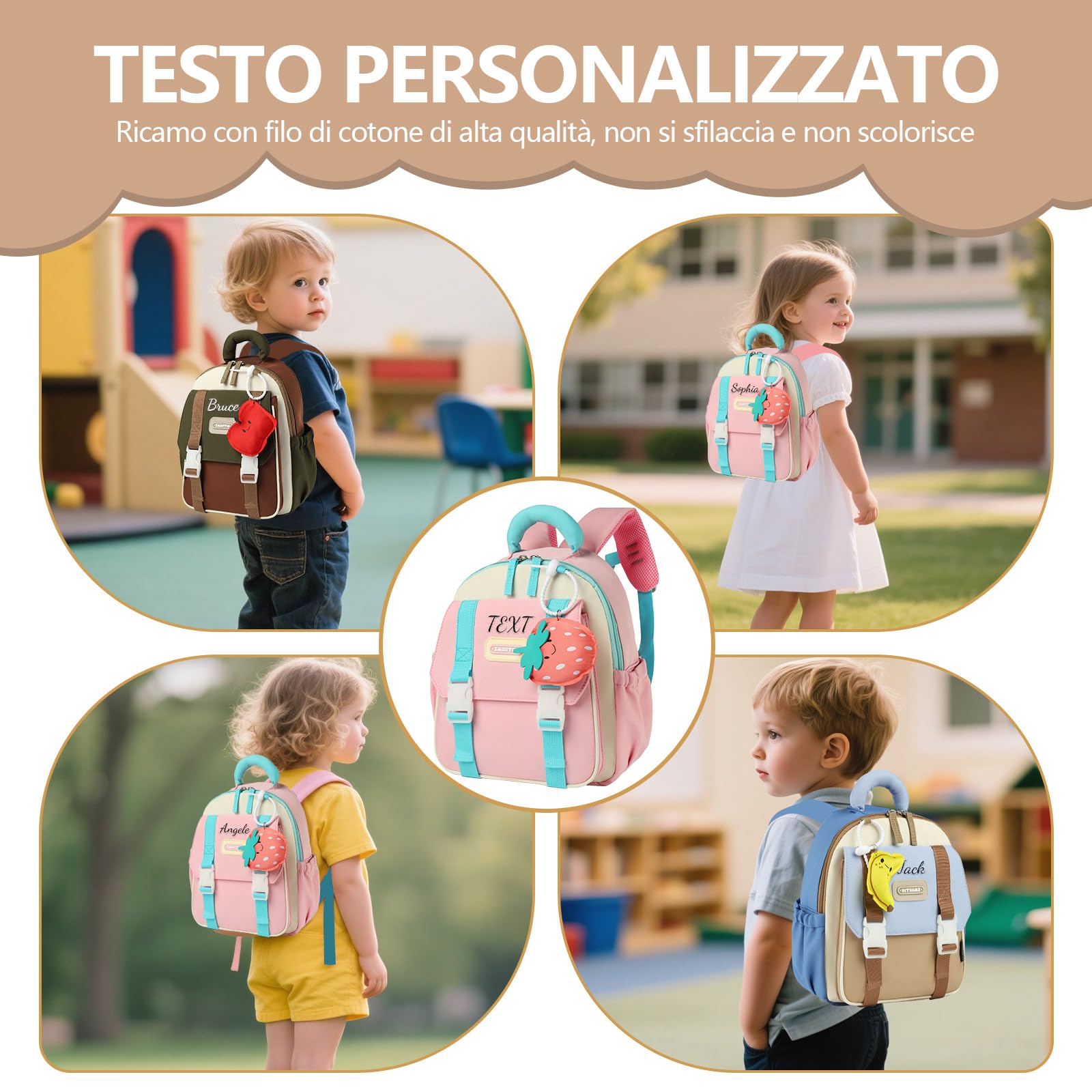 Generico Zaino Asilo Personalizzato con Nome, Zainetto per Bambino Bambina 2-6 Anni, Leggero per Asilo Nido e Scuola Materna(blu)