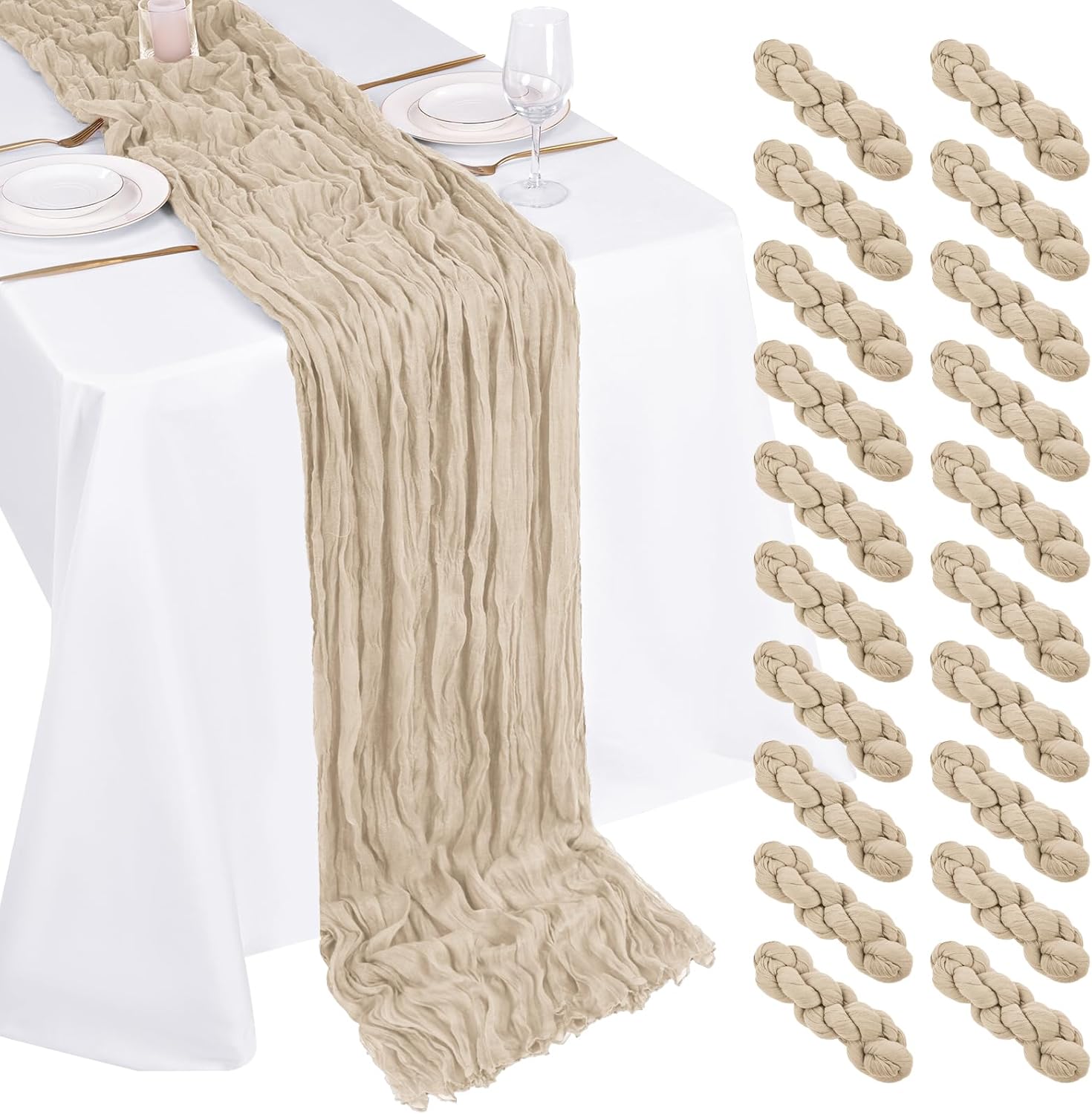 20 Pack Cheesecloth Table Runner – 17×108 Inch Beige Boho Gauze Cheese Cloth Table Runners for Baby Bridal Shower Decoration Wedding Party Summer Garden Farmhouse
