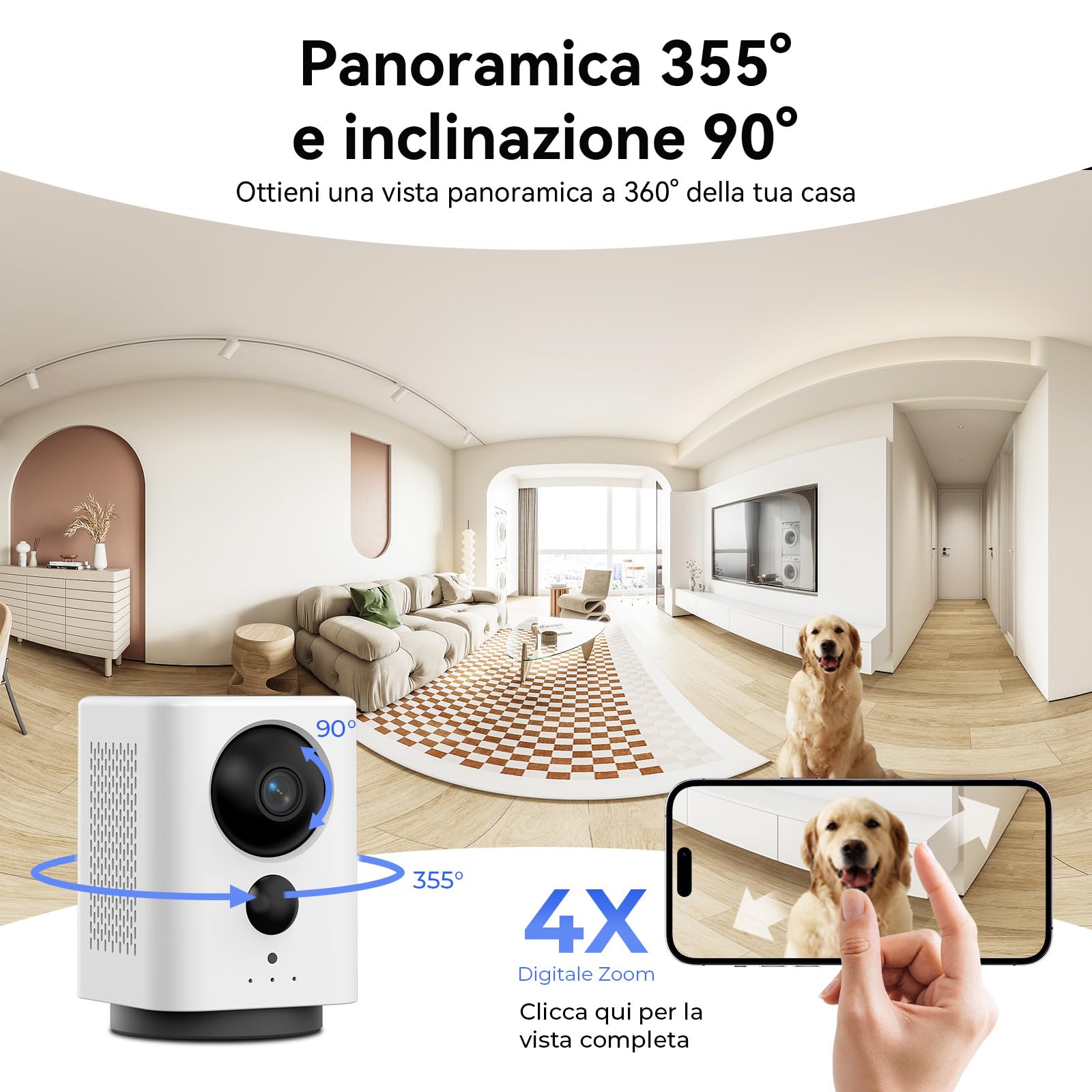 4G LTE Telecamera Interno con SIM, 2K Videocamera Interno senza WiFi, 360° PTZ Videocamera Sorveglianza on Visione Notturna a Colori, Rilevamento Movimento, Audio 2 Vie
