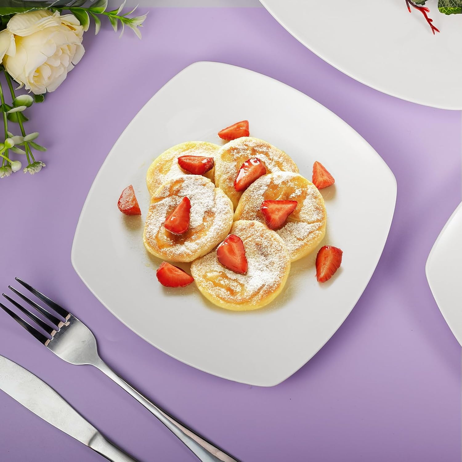 6 Pcs 7.5 Inch Square Dessert Plates, White