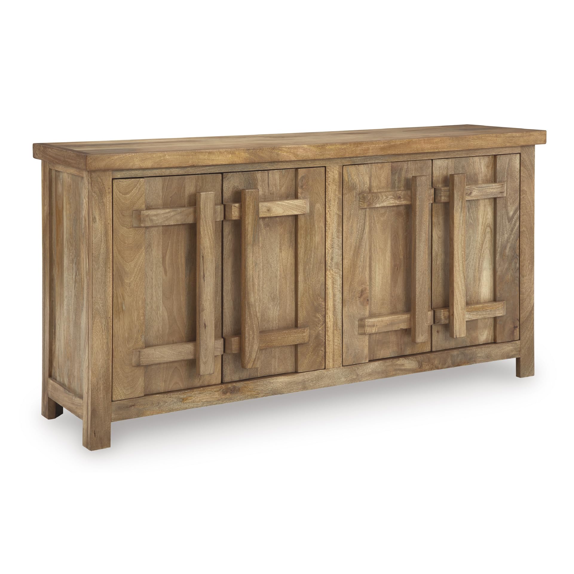 Photo 1 of ***DAMAGE, SEE PHOTOS*** Signature Design by Ashley Dresor Accent Cabinet, 68" Sideboard Buffet Cabinet with Storage, 4-Door Natural Mango Wood Credenza, Cord Management for Living Room, Light Brown