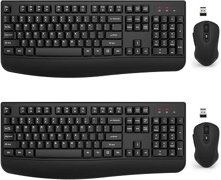 Wireless Keyboard and Mouse Combo, EDJO 2.4G Full-Sized Ergonomic Computer Keyboard with Wrist Rest and 3 Level DPI Adjustable Wireless Mouse for Windows, Mac OS Desktop/Laptop/PC2 Pack