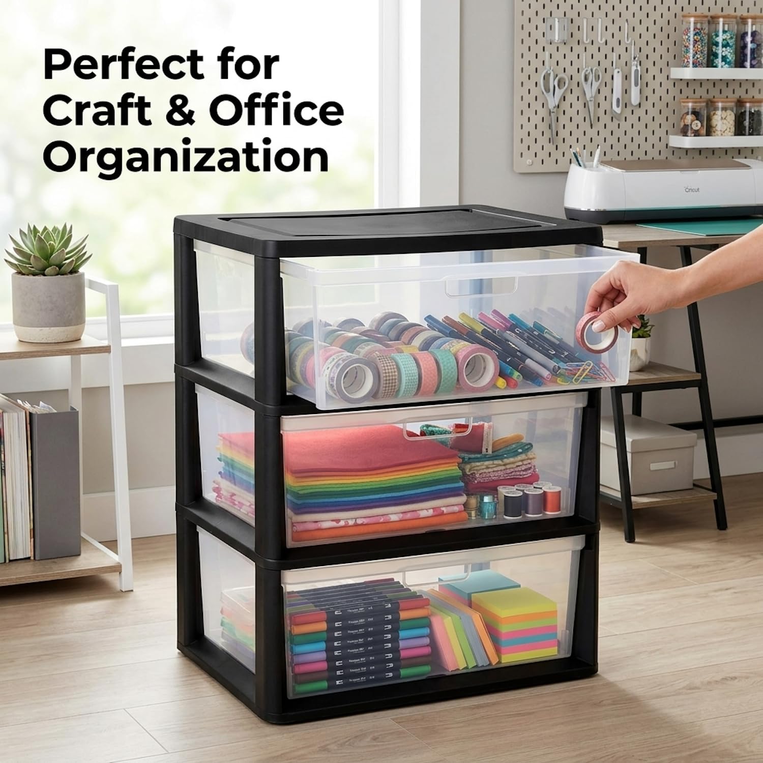Best Plastic Dresser Picks for 2026 4 Wide 3-Drawer Plastic Storage Tower Organizer, Clear Removable Bins with Black Frame, 25.25