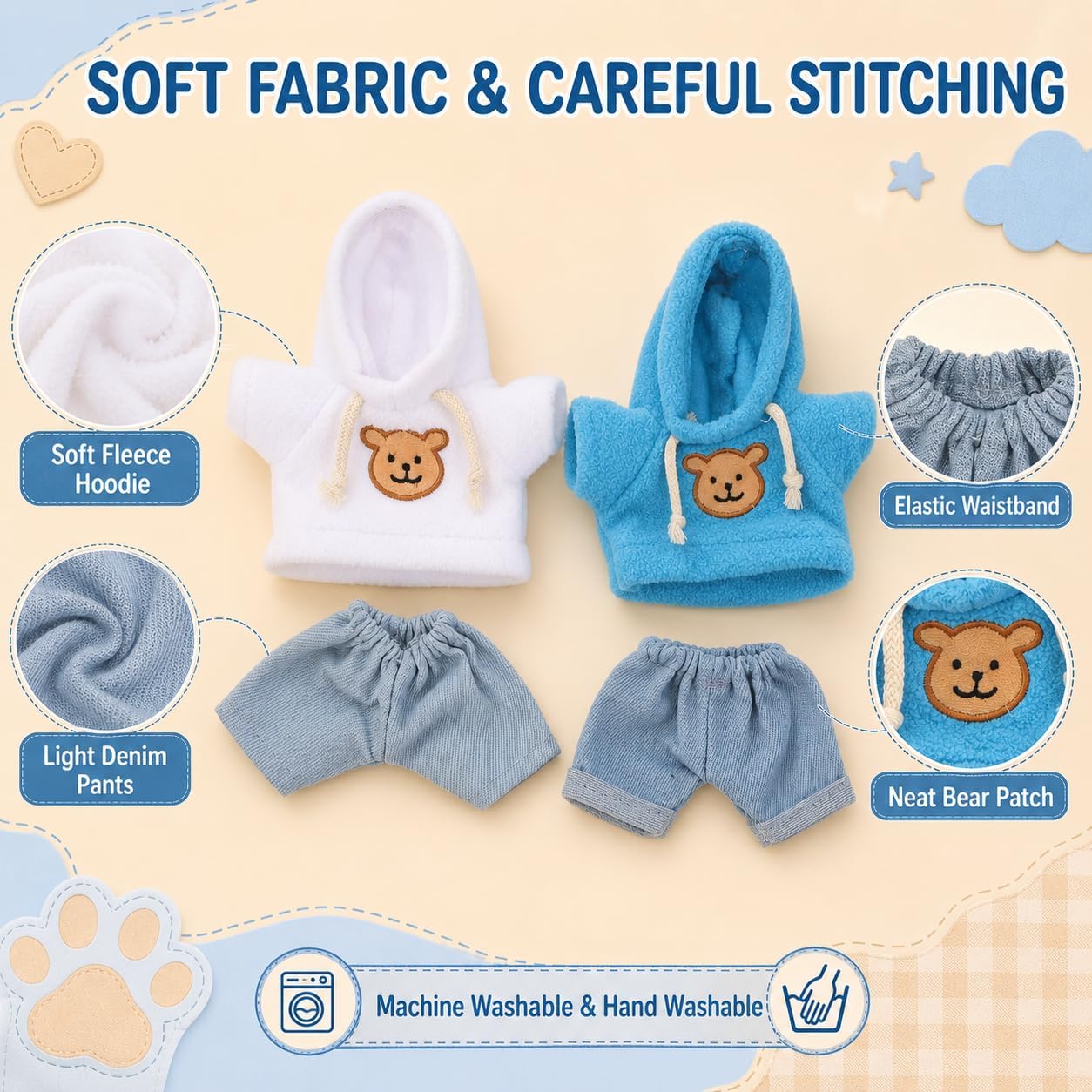 Garneck 4pcs Plush Toy Clothes Set: Hoodie Denim Pants for 8 Inch Stuffed Bears - DIY Bear Clothes Kit for Plushies Stuffed Animal Outfits - Doll Dress Up Accessories image 5