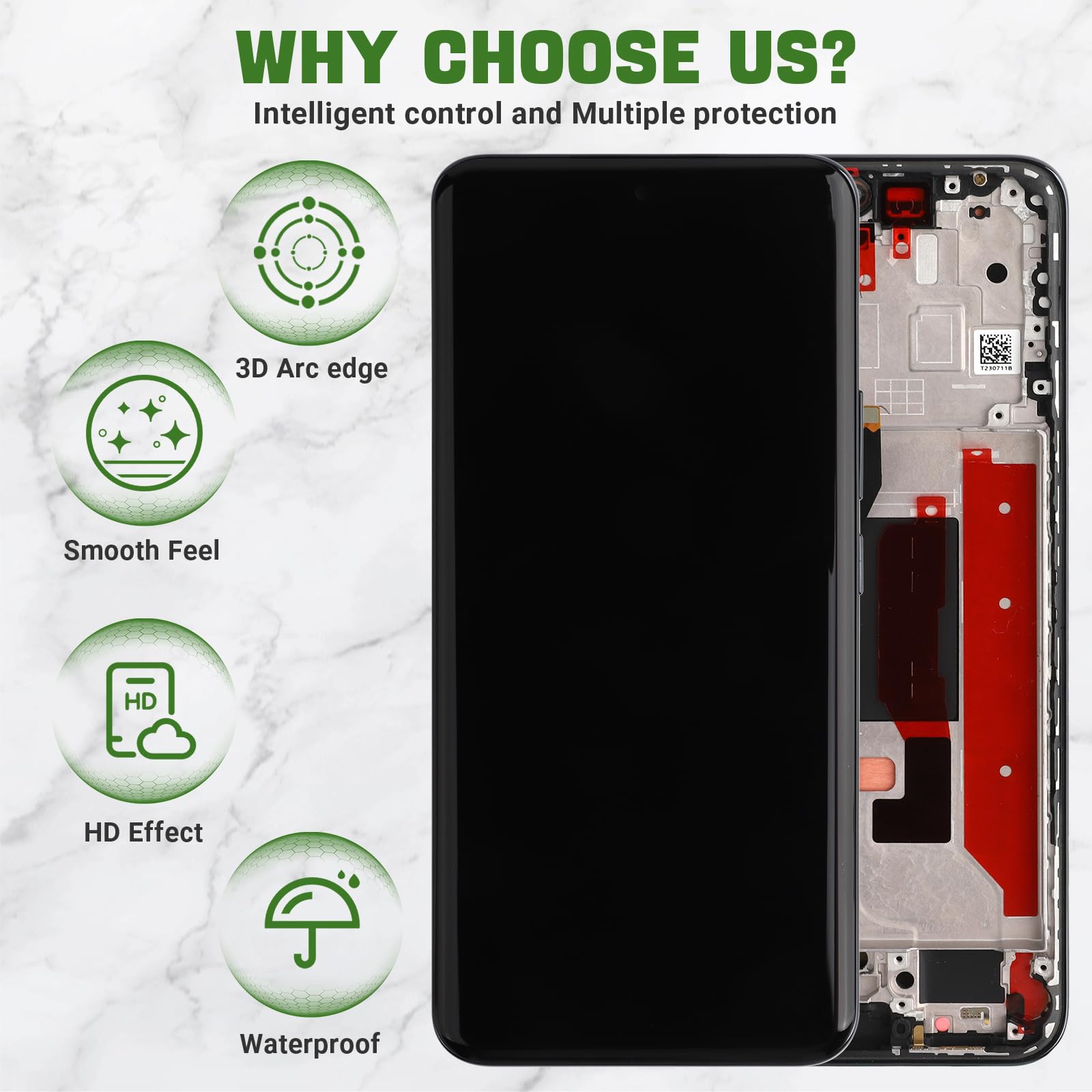 YHX-OU 6.7'' AMOLED Nero LCD Schermo per Honor 90 Honor 90 5G REA-AN00 Rea-NX9 LCD Display Touch Screen Digitizer Ricambio Assembly con Utensili Inclusi E Vetro temperato(Supporto Impronte digitali