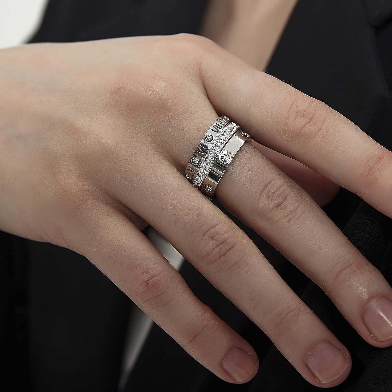 3pcs Love Friendship Lucky Ring Cubic Zirconia Gold Ring Sets for Women Stainless Steel Wedding Statement Thumb Ring Bands - Image 6