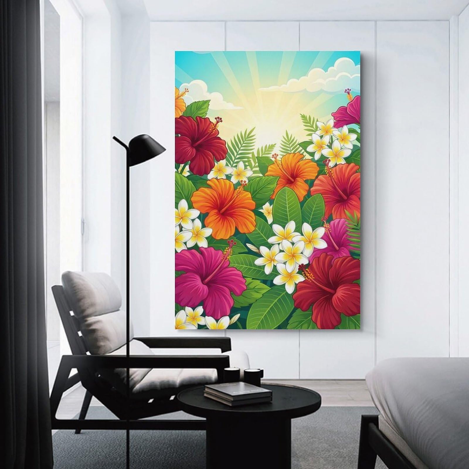 Junmoney Tropical Hibiscus And Plumeria Flowers Hanging Wall Art 16x24inch(40x60cm), for Study, Office Or Focused Interiors, Wall Art That Adds Style to Work Areas