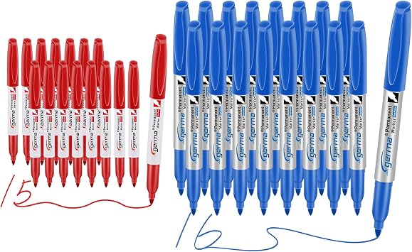 Cgerma Red and Blue Fine Tip Permanent Markers Set, Quick Drying