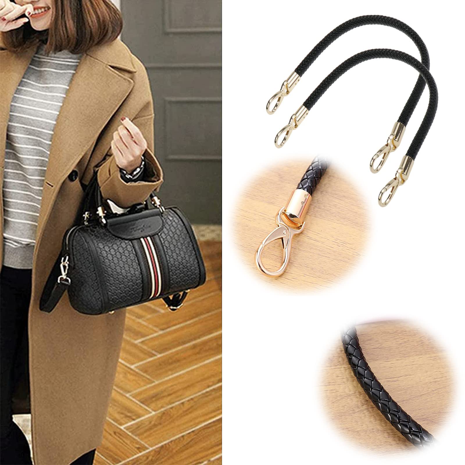 2 Pièces Poignées De Remplacement Pour Sac à Main En Cuir PU Noir - Anses 40cm Avec Boucles Métalliques, Sangles Élégantes