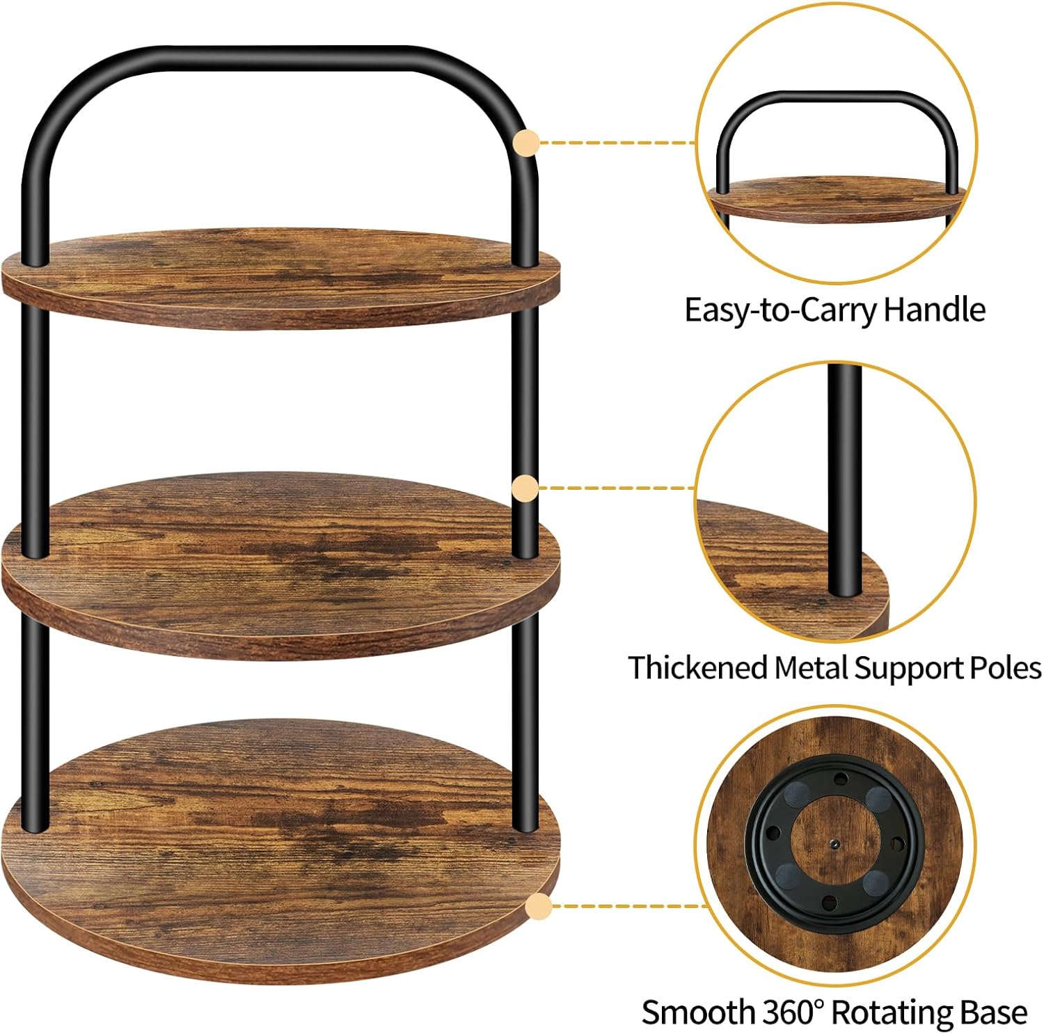 Cupcake Stand, 360° Rotating Wooden Cupcake Stand 3 Tier Large Dessert Table Display Set Cupcake Tower Tiered Tray Stand Serving Tray for Party Supplies Vendor Display Farmhouse Decor (2 Pack)