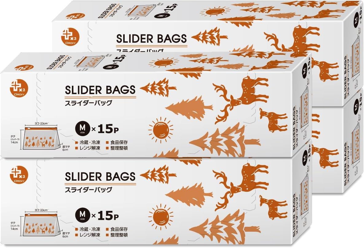 Oldi PP-DSM01-15 Slider Bag, Slide Zipper, M, Height 5.5 x Width 9.1 x Bottom Gusset, 2.4 inches (14 x 23 x 6 cm), Transparent, Scandinavian Pattern, 15 Sheets x 4, Food Storage, Organization, Plus