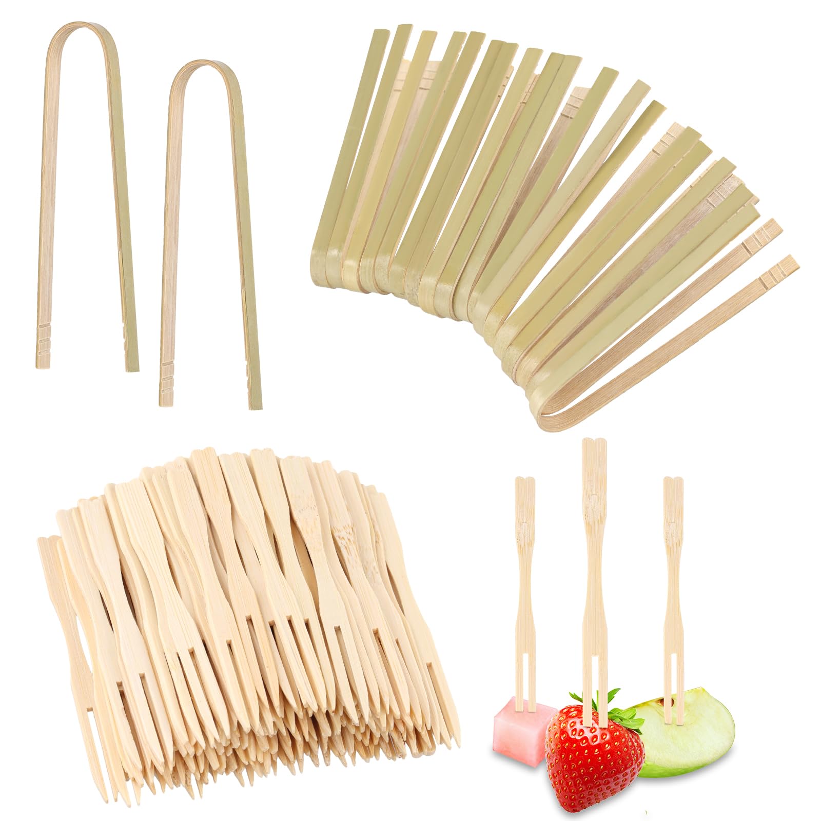 4 pinze da tè in bambù, 18 cm, in bambù, per tostapane, per cucina, alimenti, ecologiche, per tè, pane tostato, frutta, sottaceti, braccia curve con denti