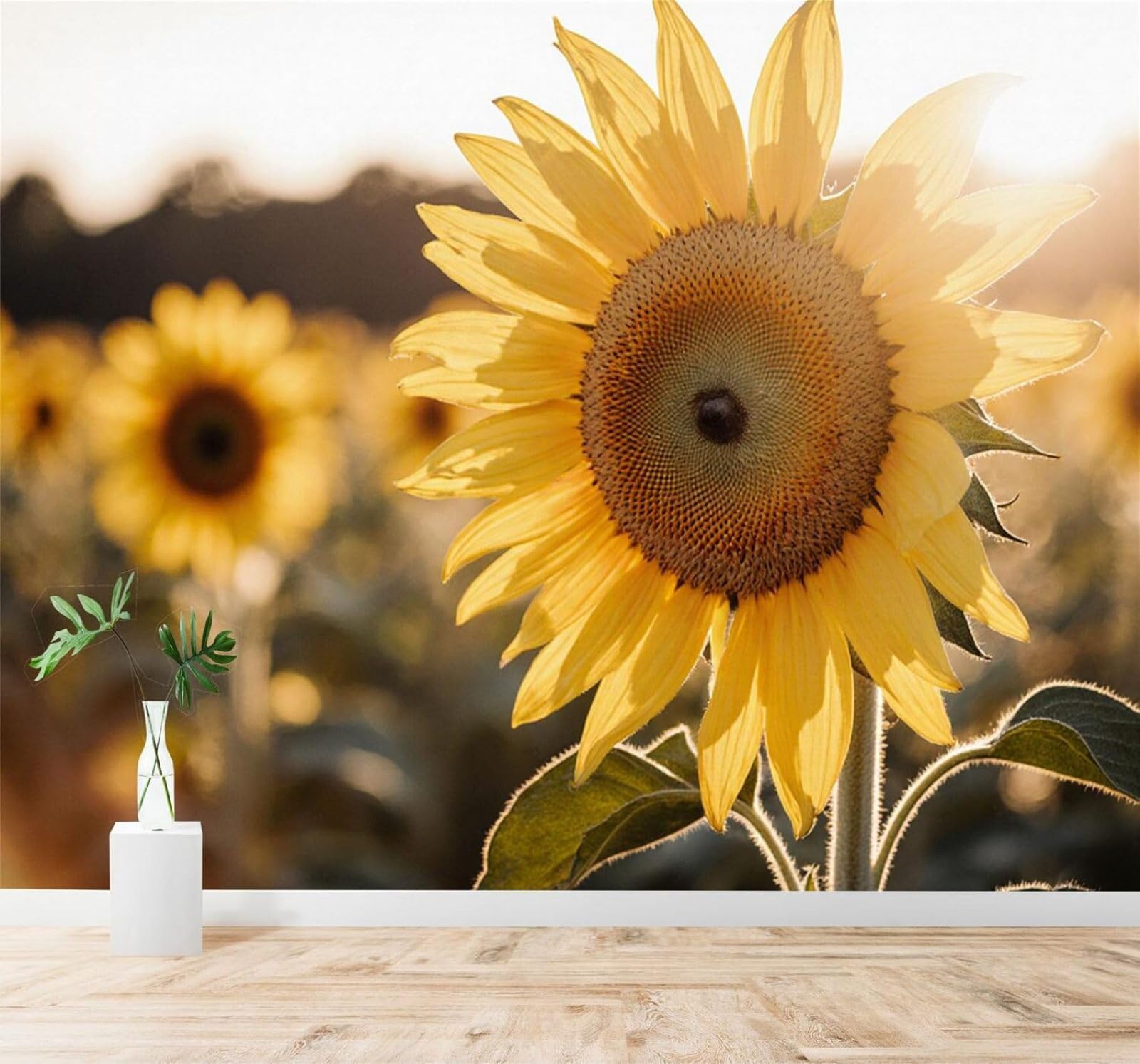 XLMING Three Dimensional Golden Sunlight Sunflowers Summer Flowers 3D Wallpaper Silky Texture Home Study Office Grey Dining Room Sofa Bedroom Living Room TV Backdrop-400cm×280cm