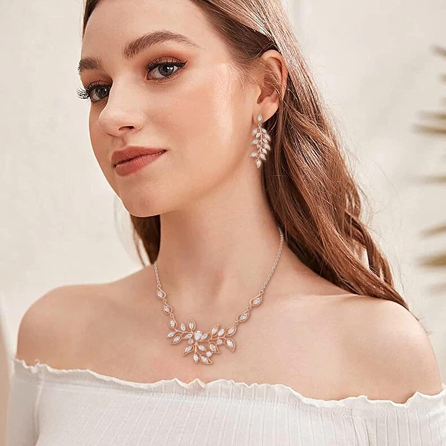 EleQueen Austrian Crystal Necklace Earrings Bridal Jewerly Set for Brides Wedding Party Dress Costume Accessories for Women Iridescent AB Silver-Tone