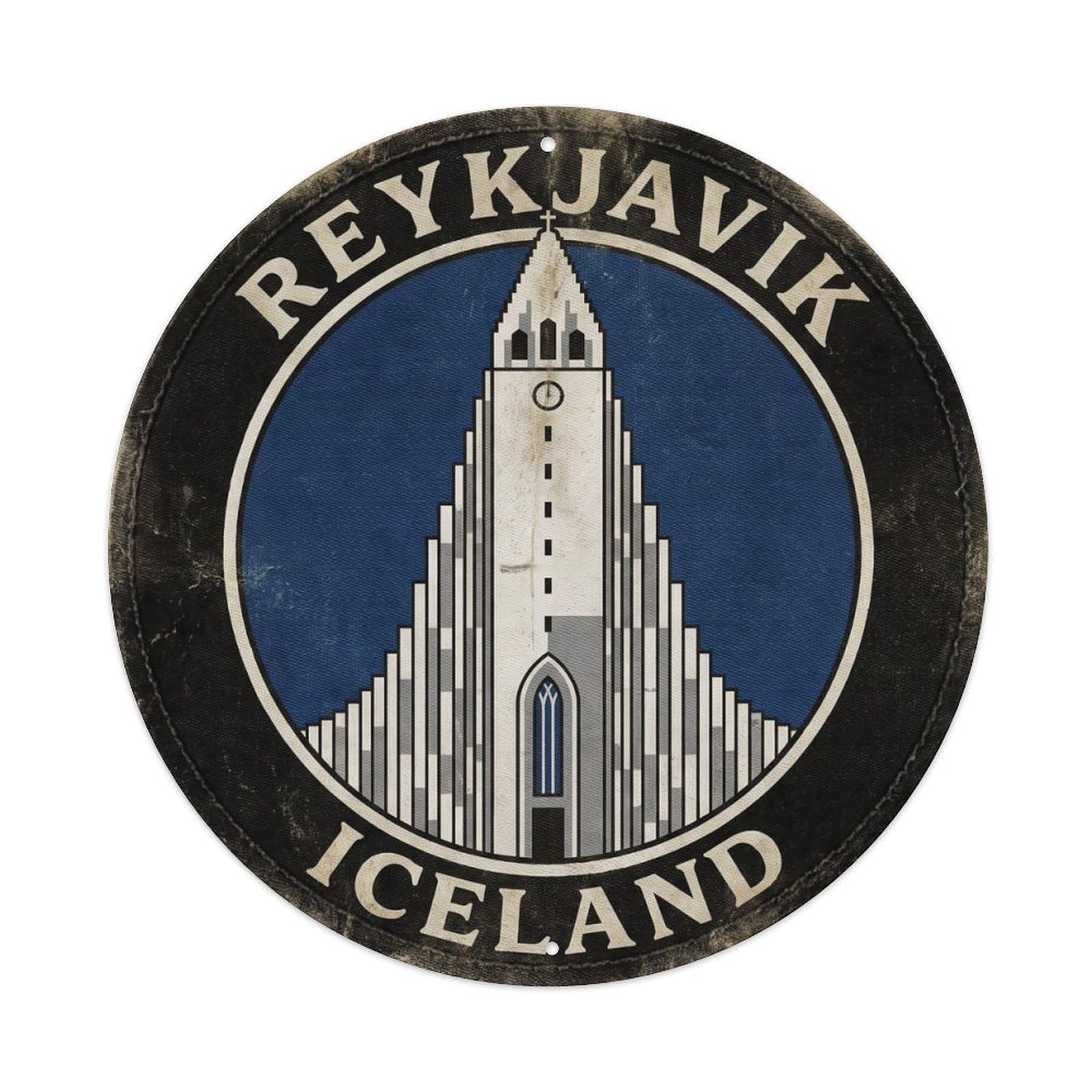 Vintage Travel Iceland Reykjavik Circle Vintage Metal Tin Sign Plaque Wall Decor for Cafe, Club Bar, Office, Garden Metal Poster 8x8Inch